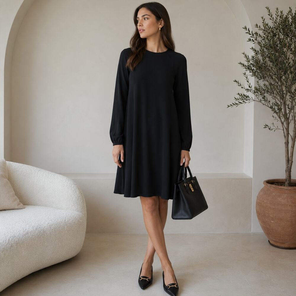 CO Essentials A-Line Japanese Crepe Dress Black Sz S $895 {3O48}